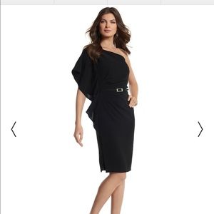 WHBM One Shoulder Ruffle Crepe Sheath Dress